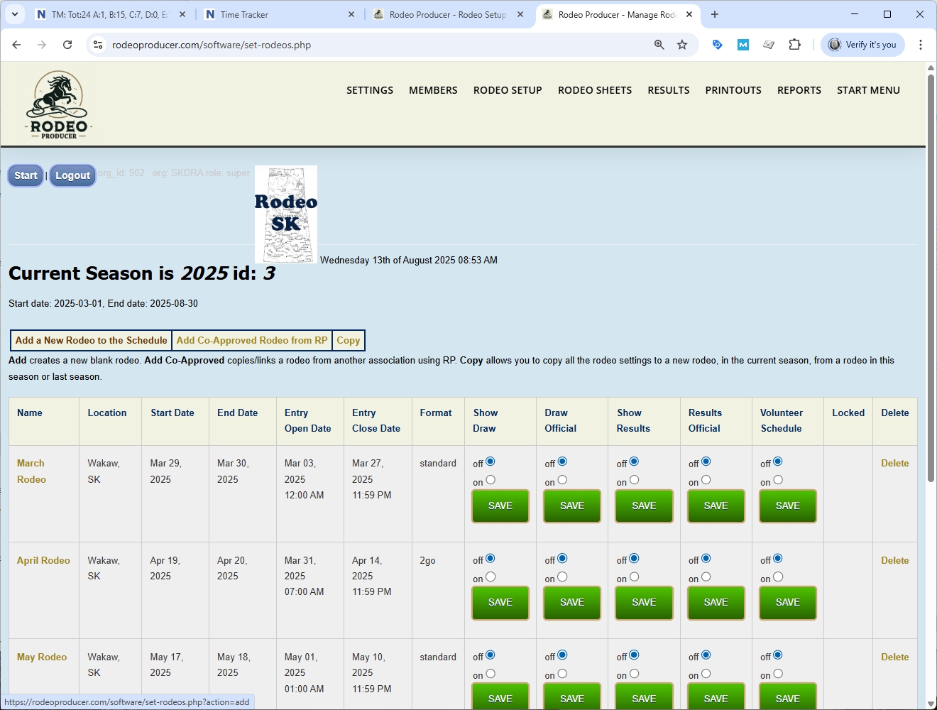 Rodeo Producer - Rodeo Setup - Set Rodeos - Table Rodeo Producer - Rodeo Setup - Set Rodeos - Table