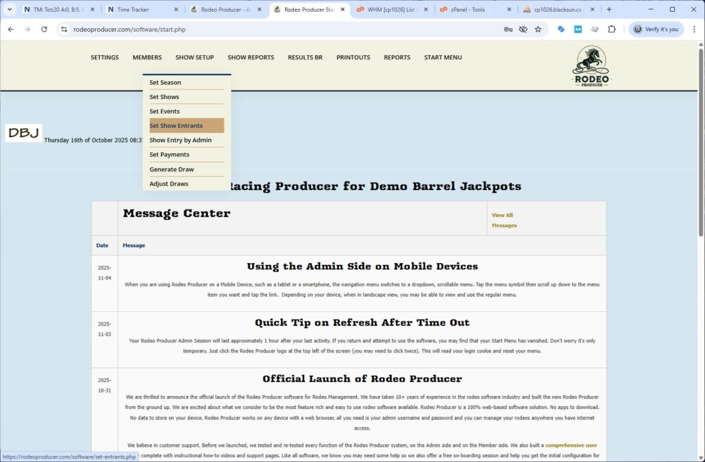 rodeo producer - advanced - bulk entries - barrels - select