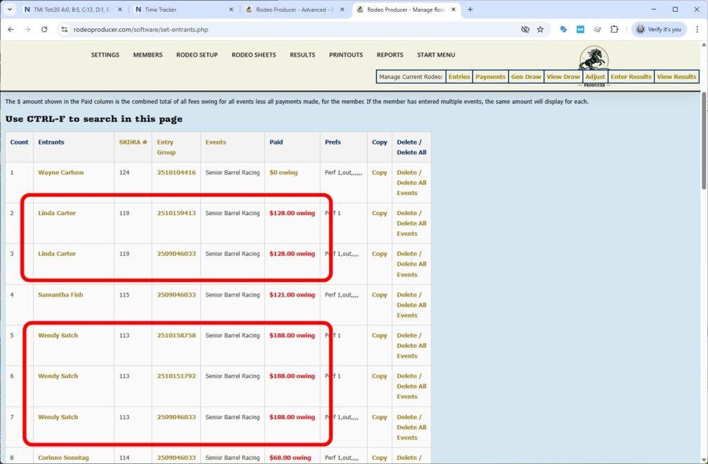 rodeo producer - advanced - bulk entries - rodeo - multiple