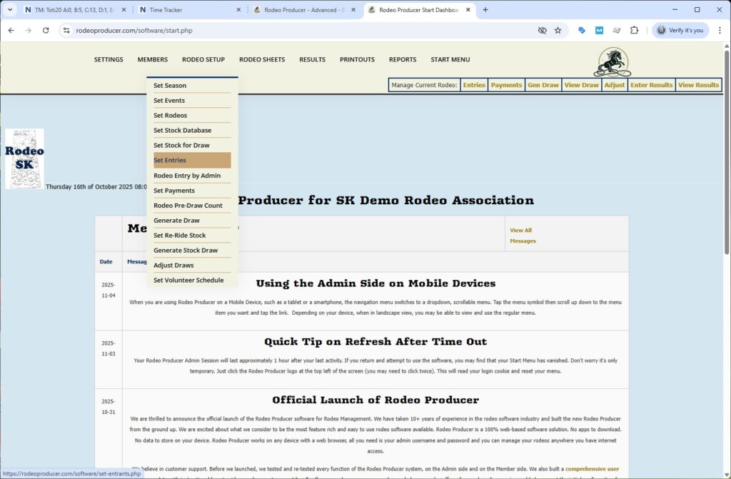 rodeo producer - advanced - bulk entries - rodeo - select