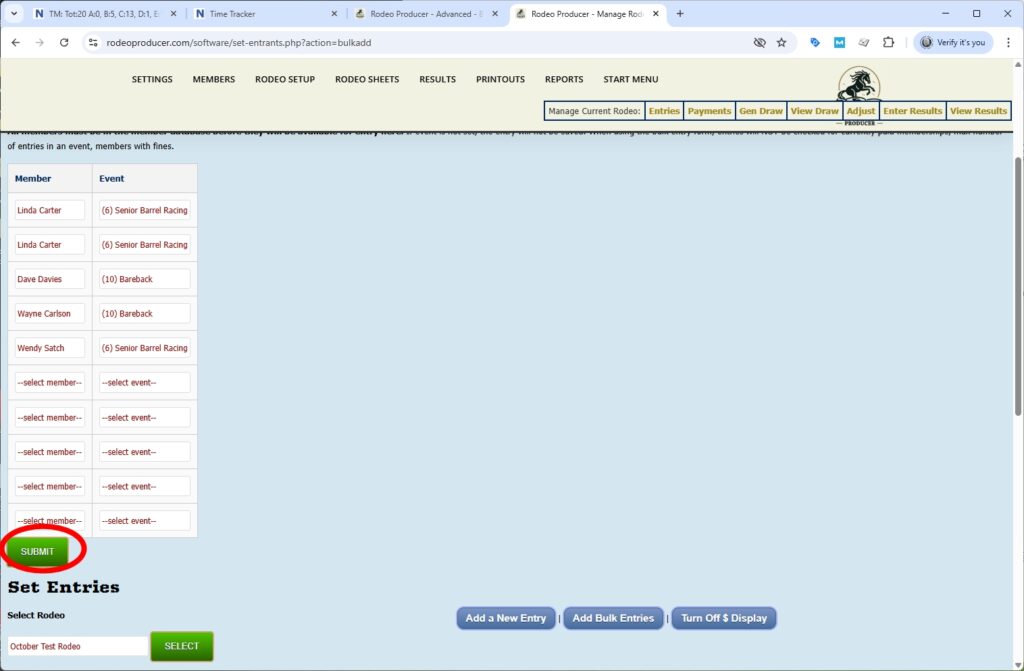 rodeo producer - advanced - bulk entries - rodeo - submit
