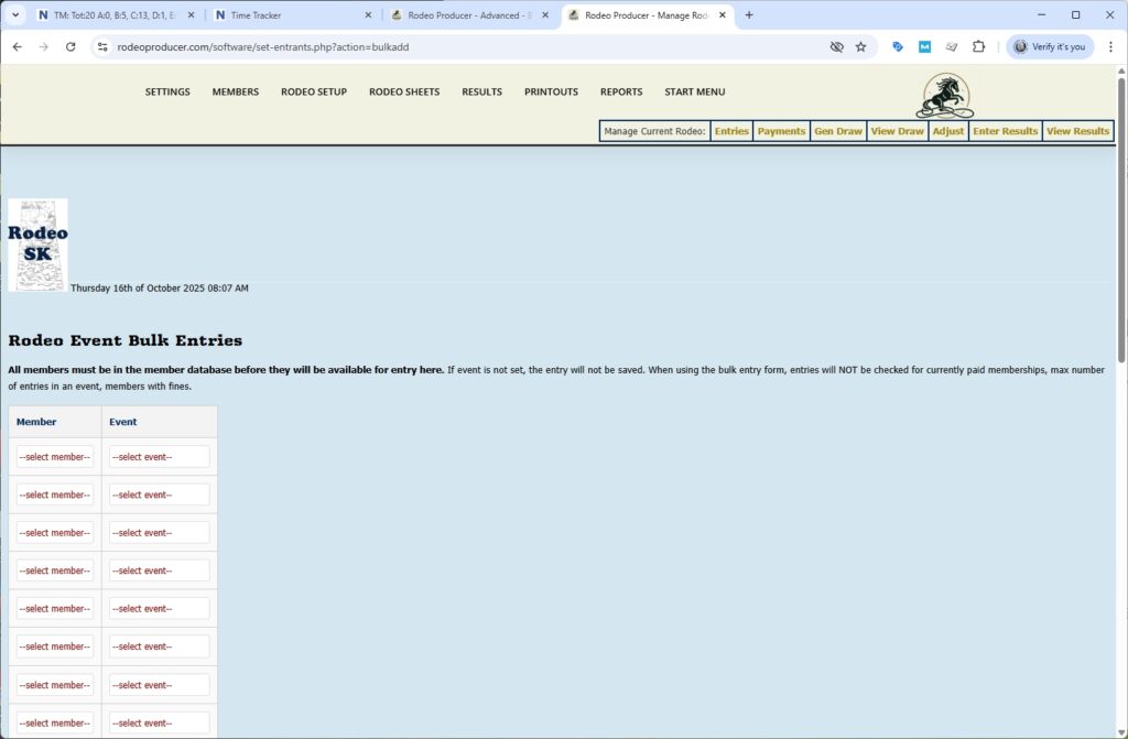 rodeo producer - advanced - bulk entries - rodeo - table