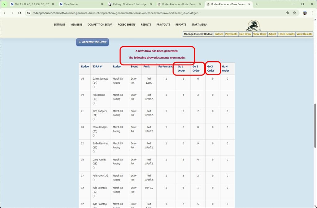 rodeo producer - generate single or short go draws - select competition - single event - generated