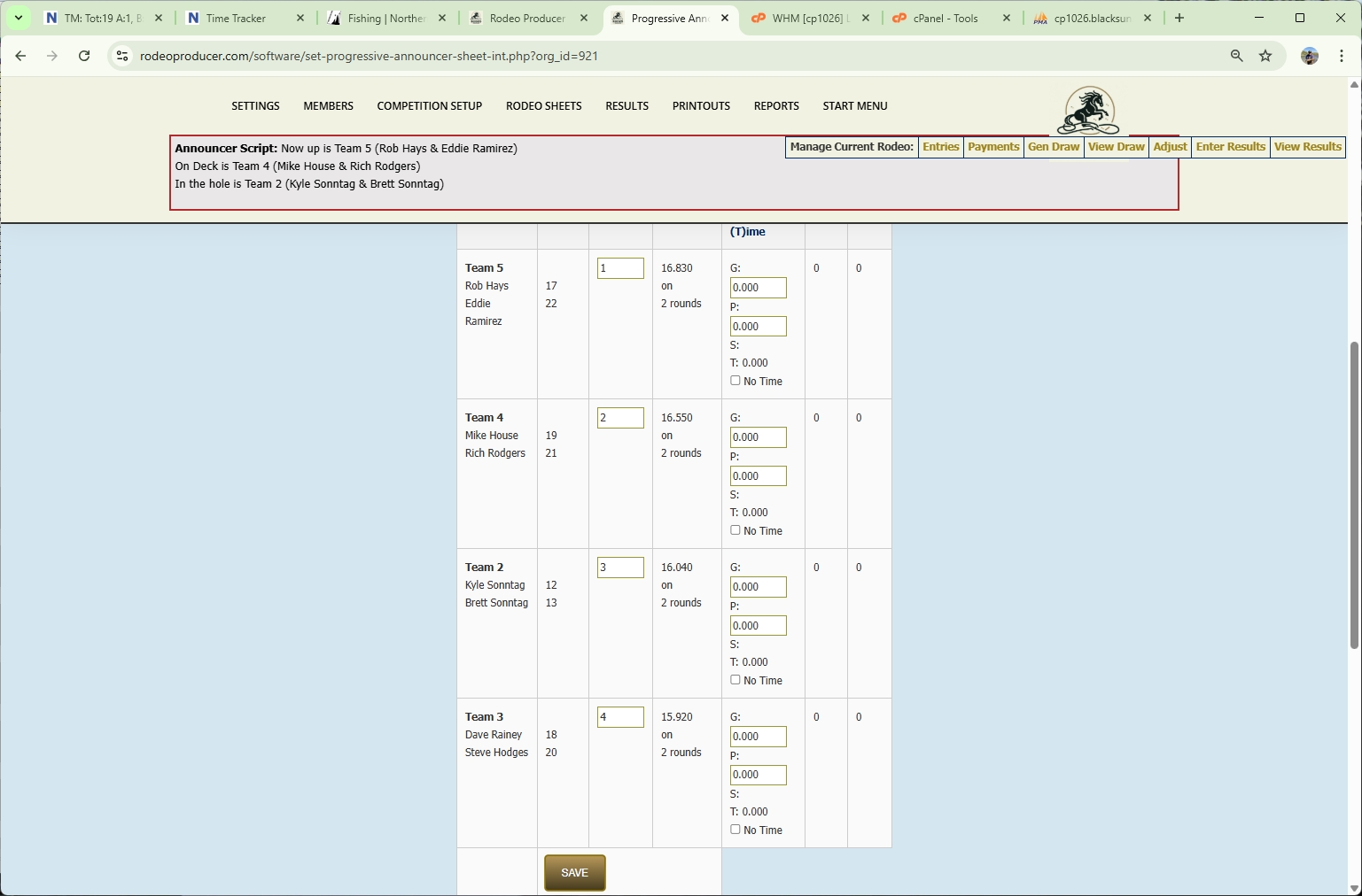 rodeo producer - generate single or short go draws - single event - short go draw - progressive announcer sheet -2