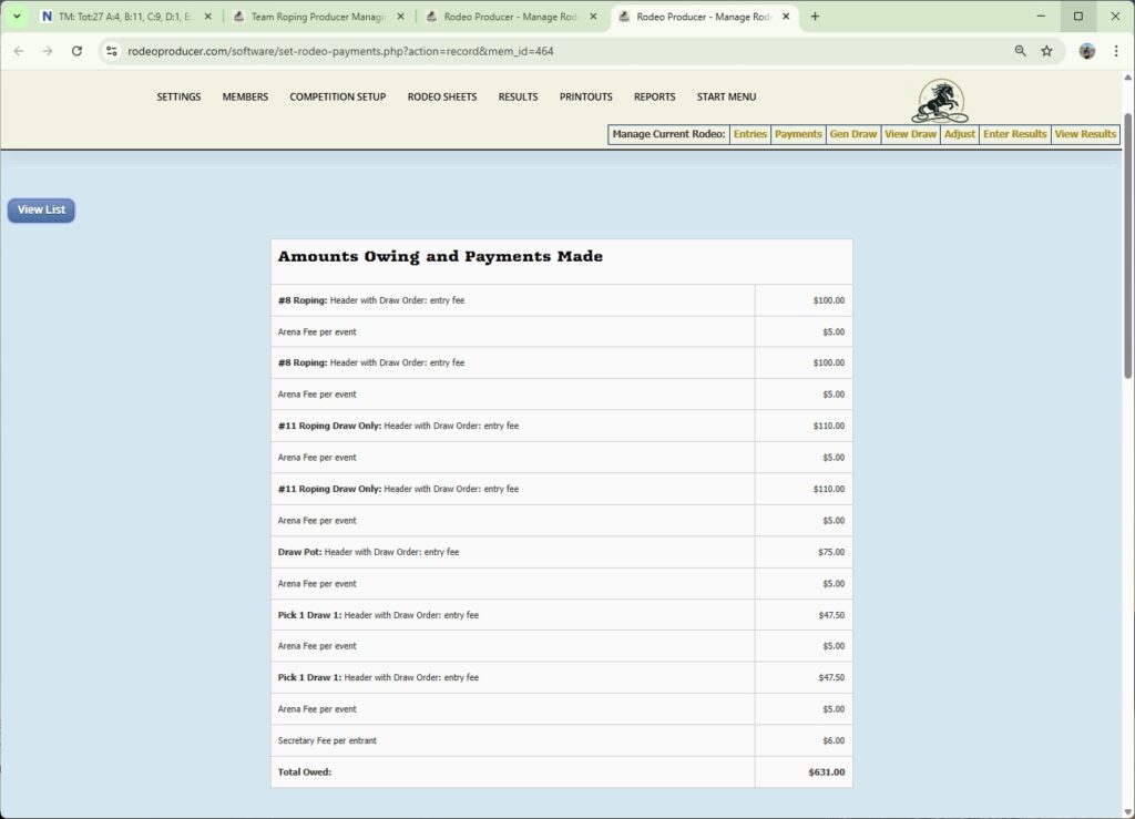 rodeo producer - team roping producer - set entries - details rodeo producer - team roping producer - set entries - details