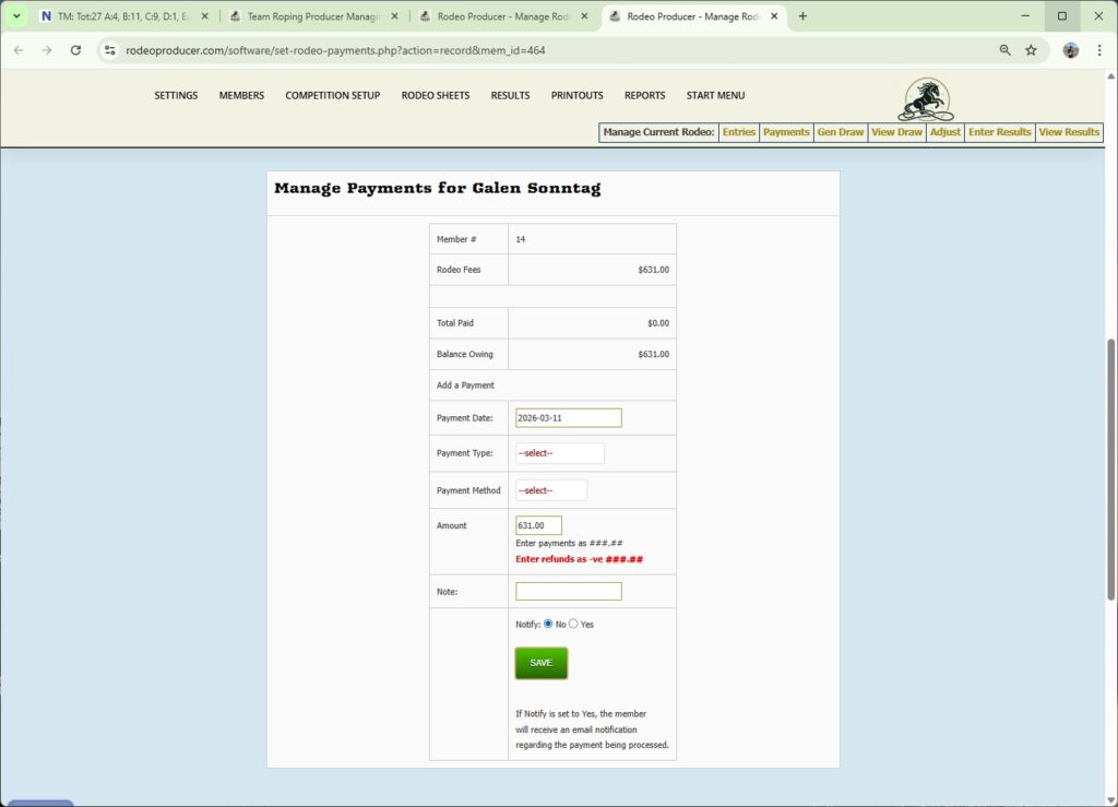 rodeo producer - team roping producer - set entries - manage payments rodeo producer - team roping producer - set entries - manage payments