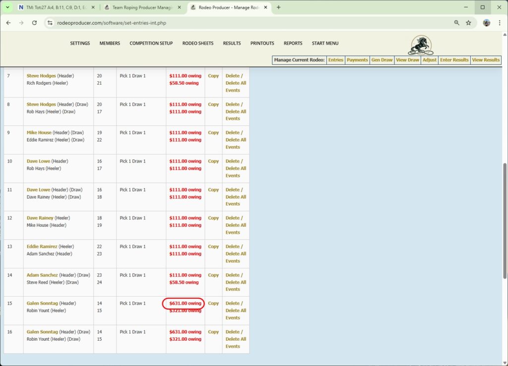 rodeo producer - team roping producer - set entries - owing rodeo producer - team roping producer - set entries - owing